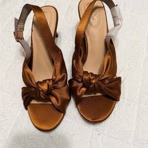 Elegant Copper Brown Satin Women's Slingback Heels